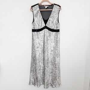 Y2K Morgan Taylor Womens Dress L Black Silver Mesh Midi‎ Whimsigoth Fairy Grunge